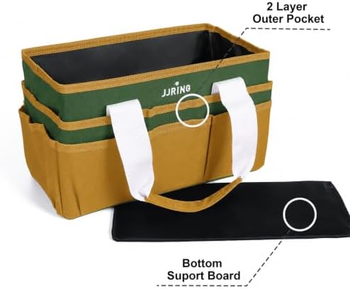 JJRING Craft Organizer Tote Bag Art Storage Caddy Deep Green and Yellow | With Multiple Pockets For Sewing, Scrapbooking, School, Medical, And Office Supplies