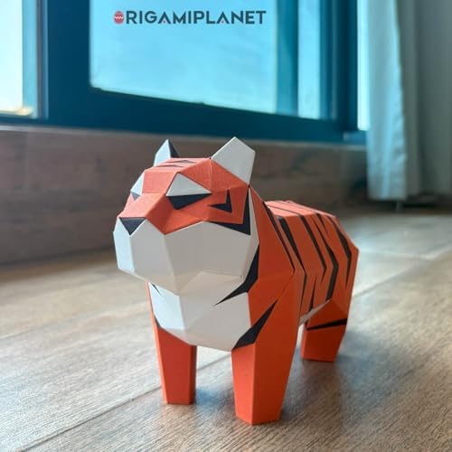 Tiger 3D Origami Paper Craft Kit, Creative Handmade Paper Sculpture Art for Home Decor, Unique Pre-Cut DIY Cute Animal Models Origmai Papercraft Set, Present for Teens & Adults
