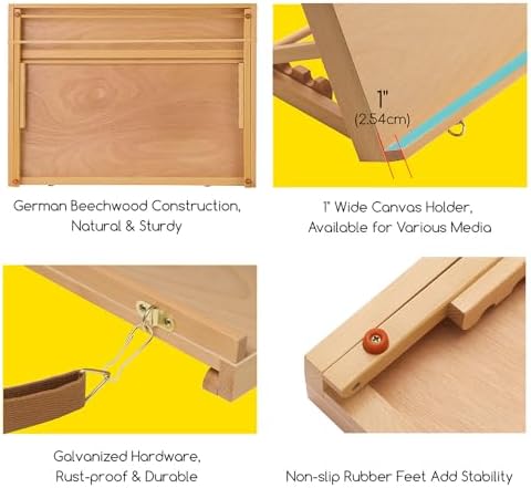 MEEDEN Large Tabletop Drawing Easel: A2 Wooden Sketching Board for Painting | Portable Beech Wood Desktop Art Easel - 5 Position Adjustable Easel with Shoulder Strap for Adult, Artist, Beginner & Student
