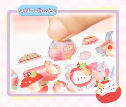 3D Puffy Stickers, Kawaii Resin Decorative Stickers for Phone Case, Notebook, Scrapbooking (Style-BerriesCat)