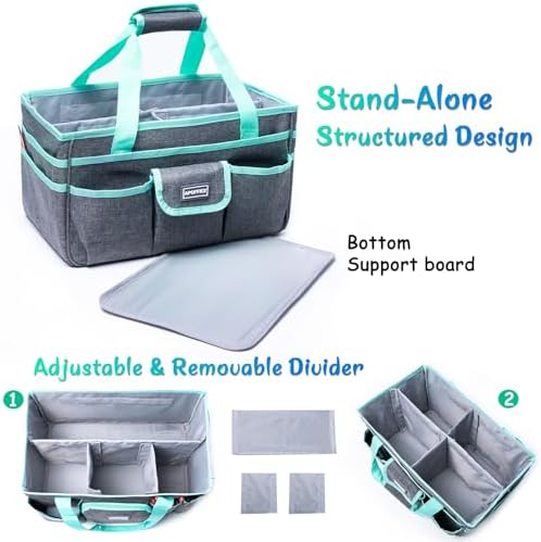 Art Supply Organizer Tote Bag – Craft Caddy with Handle, Utility Storage Tote with Multiple Pockets & Adjustable Divider for Stationary, Sewing, Scrapbooking, School, Office, Medical Supplies