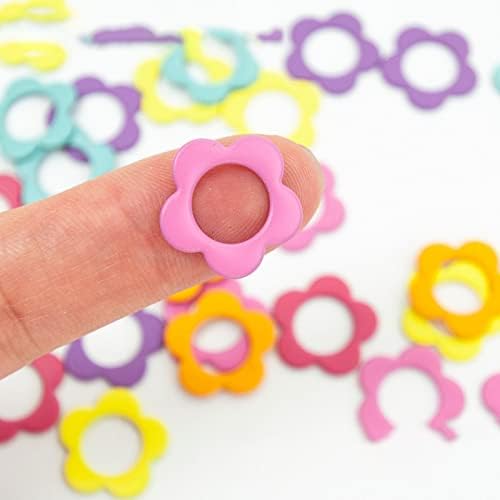 Hilsayum 30PCS Mini Size Stitch Markers Flower Shape Metal Stitch Markers Ring Multicolor Crochet Marker Knitting Weaving Tools