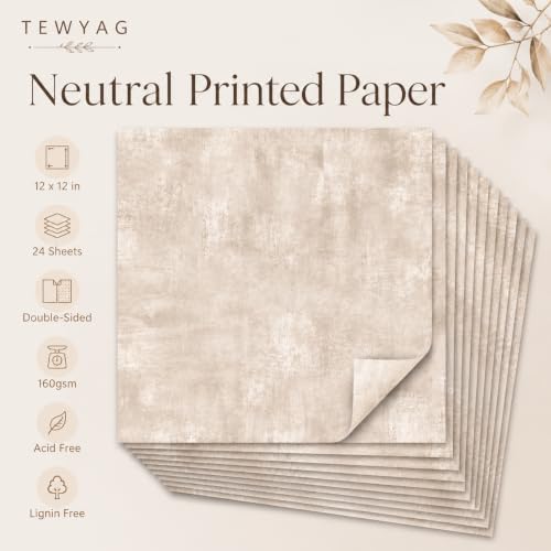 Vintage Scrapbook Paper Double Sided 12x12 Distressed Neutral 24 Sheets