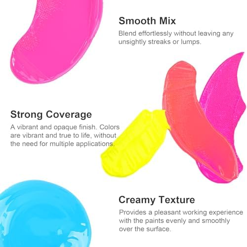 AUREUO Neon Acrylic Paint Set - 8 Fluorescent Colors x 0.71 Fl Oz / 21ml