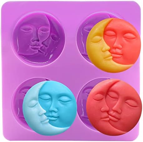 Newmemo Sun & Moon Silicone Soap Molds Crescent Moon Face Silicone Soap Mold Craft Art Molds for Homemade Lotion Bar, Bath Bombs Polymer Clay DIY Candle Resin Making Wax Candy Chocolate (1)