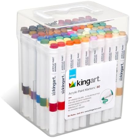 KINGART 409-80 Acrylic Paint Markers with Storage Case, 80-Vibrant Colors
