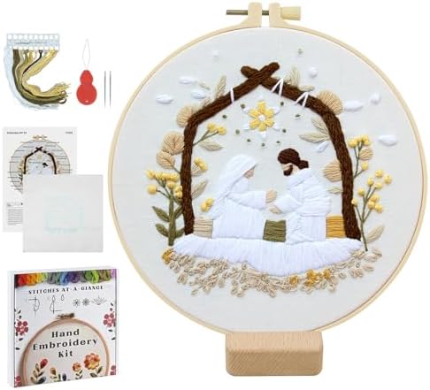Christian Nativity Embroidery Kit for Beginners Adults Easy Embroidery Starter Kit Nativity Patterns Cross Stitch Kits Full Embroiderys Hoop Kits Needlepoint Kits with Instruction Needles and Thread