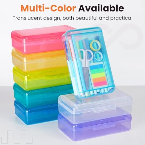 Sooez Double Layer Pencil Box, Large Hard Pencil Case Organizer, Clear Plastic Crayon Box for Girls and Boys, Colored Marker Organizer, Small Plastic Containers/Bins with Lids, Art Supply Storage