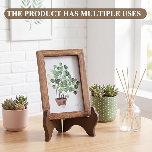 Tatuo 2 Packs Wooden Plate Stands for Display Easel Holders, 8 Inch, Brown