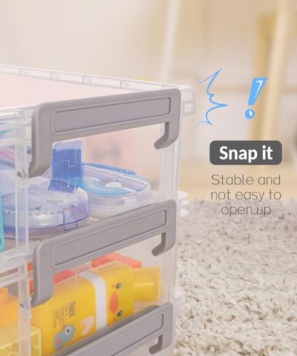 Sooez 6 Pack Small Plastic Containers with Lids, 6.4" x 4.4" x 2.7" | Clear Crayon Box Pencil Case, Stackable Stroage Organizer for Beads Craft Art Supplies, Storage Bins for Jewelry Stickers