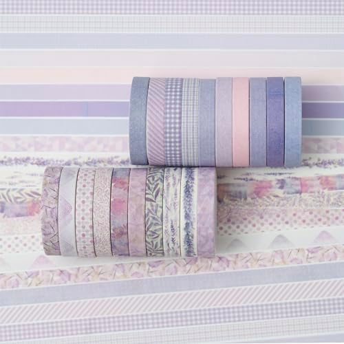 Vintage Washi Tape Set 20 Rolls Skinny Retro Decorative Antique Patterns Masking Tapes for Arts, DIY Crafts, Journals, Planners, Scrapbook, Wrapping (Purple)