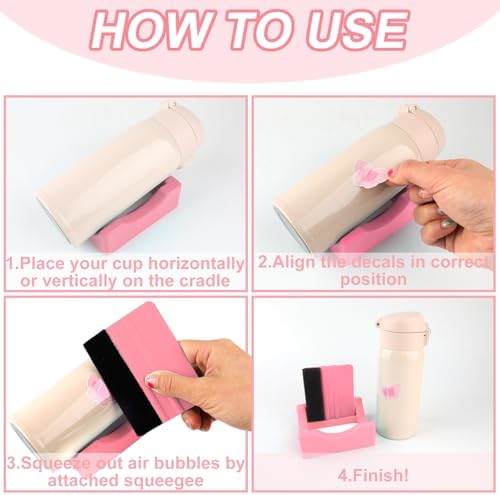 Silicone Cup Cradle for Tumblers,Tumbler Holder for Crafts with Built-in Slot and Felt Edge Squeegee,Small Cup Cradle Use to Apply Vinyl Decals,Anti-Skidding Tumbler Stand Cup Holder(Pink)