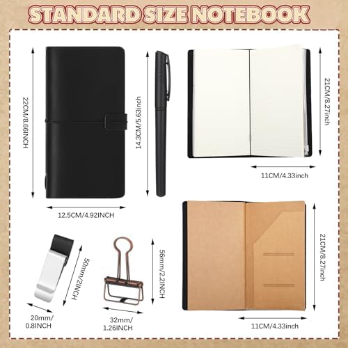 Thenshop Leather Travel Notebook 3 Inserts,Black,Stand Size