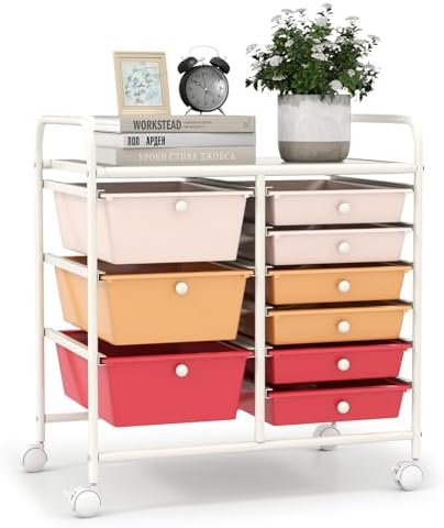 LDAILY 9 Drawer Rolling Storage Cart, Rolling Cart with Drawers for Classroom, Art Supply Craft Organizer on Wheel with Metal Frame & Handles for Home Office School