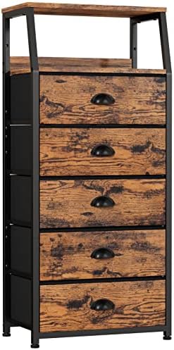 Furnulem Dresser for Bedroom, 5 Drawers Tall Nightstand, Chest of Drawers