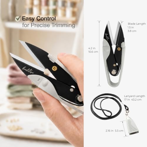 Beaditive Premium Thread Snips - Thread, Yarn, Embroidery Snipper for Sewing, Quilting, Knitting, Jewelry Making - High-Carbon Steel Blades with Protective Cap and Lanyard (White)