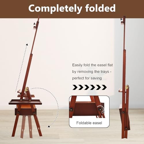 Wooden H-Frame Studio Easel with Storage Drawer and Palettes, Walnut | Solid Beechwood Painting Easel for Students, Beginners, and Artists, Hold Canvas to 36Inches High