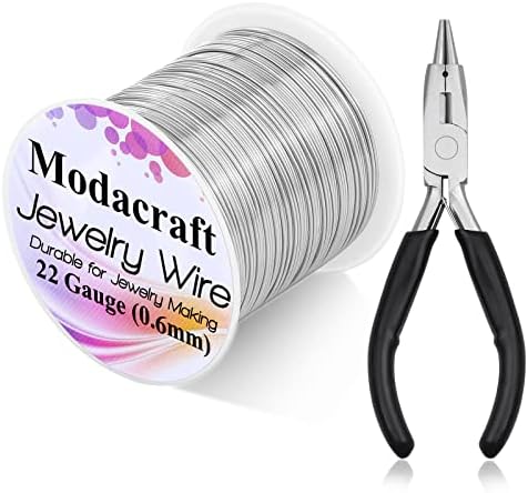 Modacraft 22 Gauge Silver Wire for Jewelry Making with Jewelry Pliers, Craft Wire Beading Wire Tarnish Resistant Copper Wire