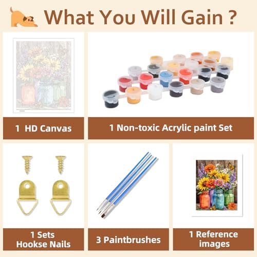 Reivworl Flowers Paint by Numbers Kit for Adults, Flowers Paint by Number for Adults Beginners, Painting by Number Kits for Gifts and Wall Decor 16x20Inch