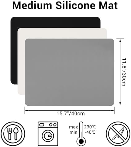 Gartful 3Pack Silicone Sheet for Crafts, Resin Jewelry Casting Molds Mat, Food Grade Silicone Placemat, Multipurpose Table Protector, Nonstick Nonskid Heat-Resistant, Black&Gray&Beige (15.7x11.8inch)