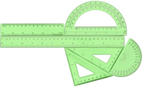 Tenare 6 Pcs Math Geometry Ruler Set, Protractor Triangle School,Green