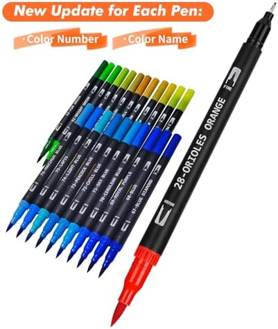 Eglyenlky Dual Brush Pens, Markers for Adult Coloring Book,100 Water Colors | Art Pens with Fine Point Markers and Brush Tip for Adult Kids Drawing (Black Set)