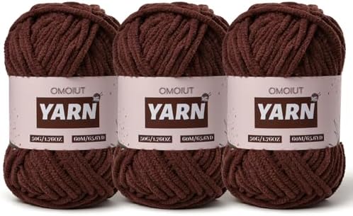 3 Packs Plush Chenille Chunky Crochet Yarn - Baby Yarn for Crocheting Soft - Velvet Yarns Knitting for Blankets Crafts - Fluffy Amigurumi Yarns 150g / 196.8yds(3 Dark Coffee)
