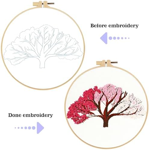 spicssa Embroidery Kit for Beginners, Hand Needlepoint Kits for Adults with Pre-Stamped Patterns, 7.8-Inch Hoop, Threads & Needles, Step by Step Instructions