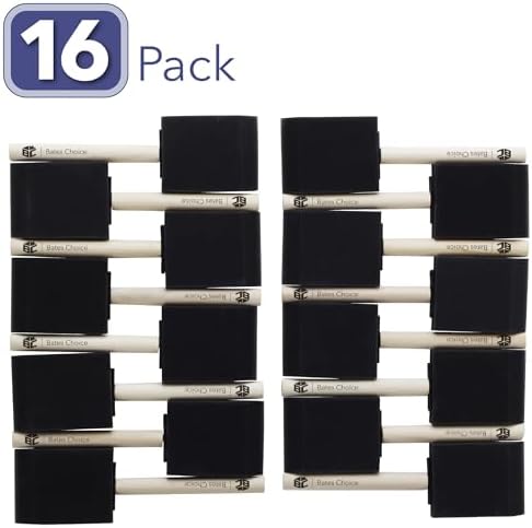 Bates- Foam Paint Brushes, 2 Inch, 16 Pack, Wooden Handle | for Painting, Staining, Varnish, Glue Application and DIY Crafts on Wood, Metal