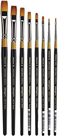 KINGART B-017 Premium 8 pc. Original Gold 9300 Series Shader Artist Brush Set, Synthetic Golden Taklon Hair for Acrylic, Oil, and Gouache Painting, Short Handle, Sizes: 10/0, 0, 2, 4, 6, 8, 10, 12