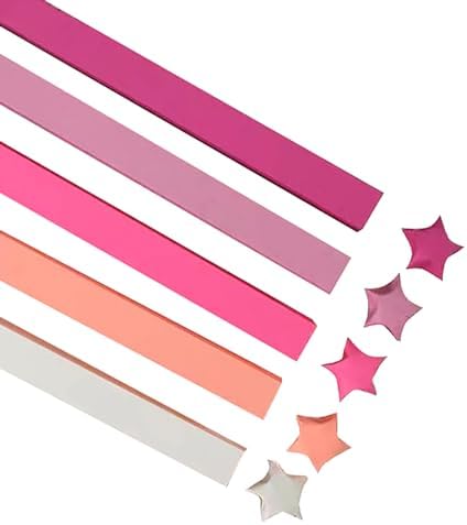 1080 Sheets Origami Star Paper 5 Pink Color Strips Double Sided Lucky Star Decoration Folding Paper for DIY Hand Art Supplies (Pink-1080 sheets)