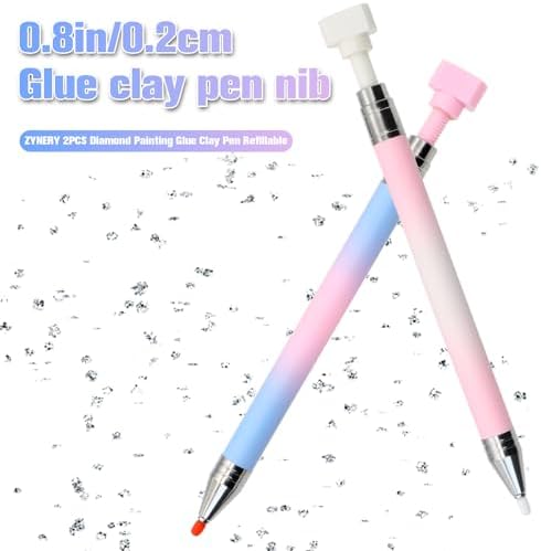 ZYNERY 2PCS Diamond Art Pen, Diamond Painting Pens Refillable, Glue Clay Pens for Rhinestones, Gem Art Rhinestone Picker Tool for 5D Gem Painting Includes 12 Glue Clay Refills