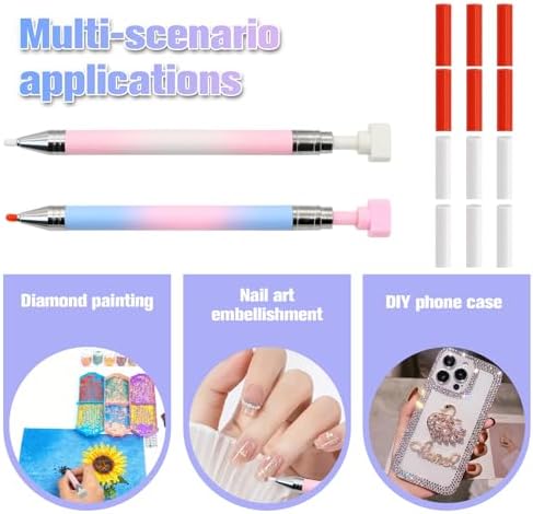 ZYNERY 2PCS Diamond Art Pen, Diamond Painting Pens Refillable, Glue Clay Pens for Rhinestones, Gem Art Rhinestone Picker Tool for 5D Gem Painting Includes 12 Glue Clay Refills