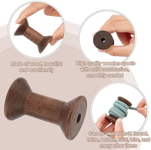 BENECREAT 30Pcs 3 Sizes Antique Wooden Empty Spools, Empty Thread Spools Wooden Ribbon Spools Bobbins for Wire Weaving Arts DIY Wood Projects, 10pcs/Size