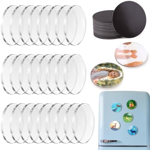 25 Pcs DIY Acrylic Fridge Magnet Kit Circle Round Fridge Magnet Craft Set with Adhesive Backing Make Your Own Magnet Kit for Photo Office Classroom Cabinets Kitchen 2 Inch DTBX- (Round)