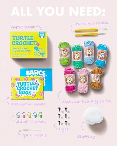 Granny Squirrel Turtle Crochet Kit for Beginners - DIY Amigurumi Animal Craft Kit with Full HD Video Tutorials & Easy No-Split Yarn - Complete Starter Set for Adults & Kids (Ages 13+)