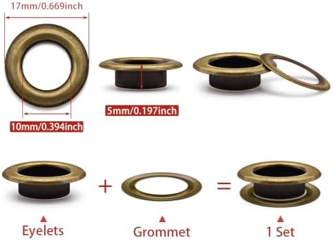 SEMINI 100 Sets 10mm Bronze Grommet Eyelet Kit for Fabric Leather Crafts