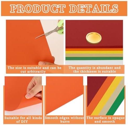Whaline 50 Sheet 8.5 x 11 Inch Assorted Autumn Card Stock Paper Red Yellow Green Brown Colored Scrapbook Paper for Fall Harvest Thanksgiving DIY Maple Leaves Card Making Supplies, 65lb