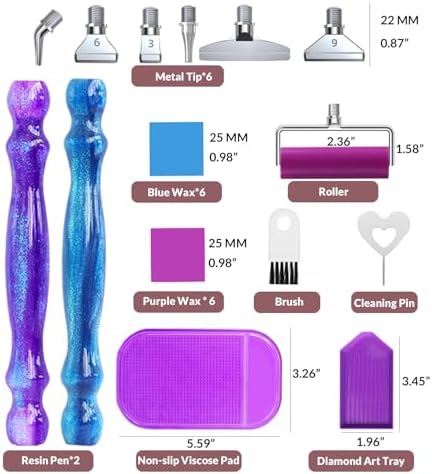 Hailivike 25PCS Screw in Diamond Art Pens, 5D Milky Way Diamond Painting Pen, Comfort Grip Diamond Art Tools with 6Pcs Pen Tips(Purple+Blue Pen Set)