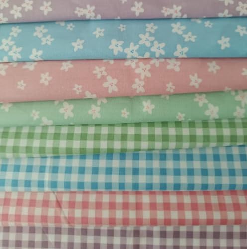 Cotton Fabric DIY Making Supplies Quilting Patchwork Fabric Fat Quarter Bundles DIY for Quilting Cotton Patchwork Cushions (8pcs Small Flowers Square, 20" x 20")