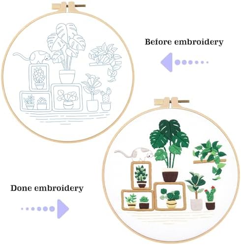 spicssa 2 PCS Embroidery Kit for Beginners, Hand Needlepoint Kits for Adults with Pre-Stamped Patterns, 7.8-Inch Hoop, Threads & Needles, Step by Step Instructions