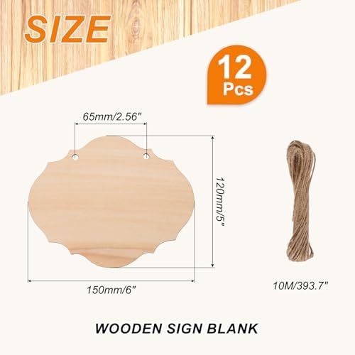 MECCANIXITY Unfinished Hanging Wood Sign Blank with Ropes 6"x5" Unfinished Wood Crafts Boards Wooden Plaques for Crafts DIY Painting Burning Carving Door Wall Decoration, Style 4, Pack of 12