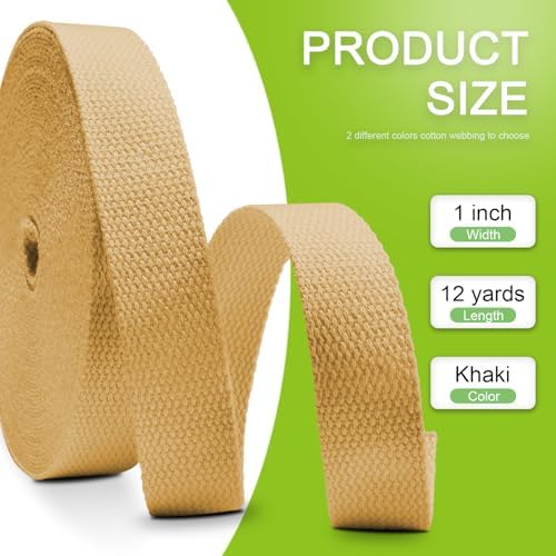 Cotton Webbing 1 Inch 12 Yards Khaki Cotton Webbing Straps for Bags Handles, 1 Inch Weave Webbing for Cloth Tote Bag Straps Making,Cloth Belt, DIY Crafts Decoration