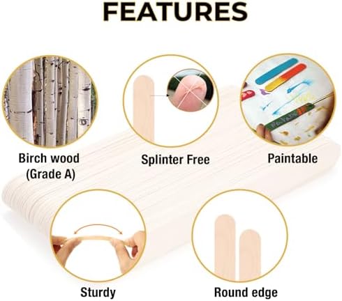 Apremont 120 Piece 6 Inches Large Jumbo Wooden Craft Sticks, Premium Natural Organic Wood, Waxing, Project, Tongue Depressor, Popsicle, Ice Cream Stick,Woodcraft, Paint Stirrer and Art