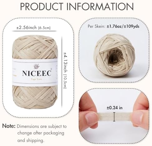 NICEEC 2 Skeins Soft Tape Yarn-Milk Tea