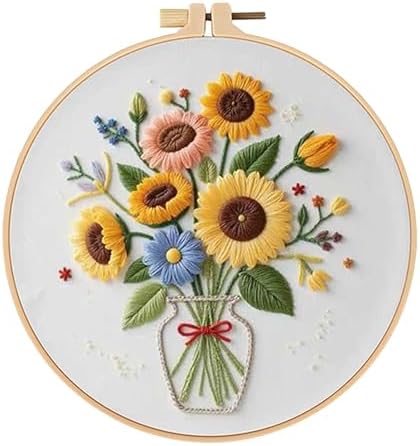 spicssa Embroidery Kit for Beginners, Hand Needlepoint Kits for Adults with Pre-Stamped Patterns, 7.8-Inch Hoop, Threads & Needles, Step by Step Instructions