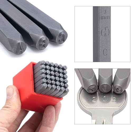 NEIKO 02631A Number and Letter Punch Set with Heat-Treated Steel Punches, Imprinting & Arts and Crafts, 1/8" (3 MM) Shaft, 36 Pc Stamp Set, Uppercase Letter & Number Punch Set (A-Z / 0-8 / "&")