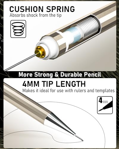 Nicpro 34PCS Art Mechanical Pencil Set, Metal Drafting Pencil 0.3 mm & 0.5 mm & 0.7 mm & 0.9 mm & 2PCS 2mm Lead Holder (6B 4B 2B HB 2H 4H Colors) For Sketching Drawing With 19 Tube Lead Refills Case