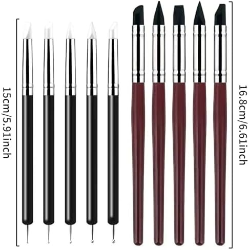 10 Pcs Silicone Clay Sculpting Tools Set, Double-Ended Dotting Tools & Silicone Brushes for Polymer Clay, Air Dry Clay, Pottery & DIY Crafting-Black