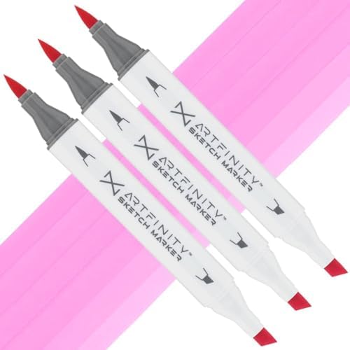 Artfinity Sketch Markers - Set of 3 - Shock Pink RV2-2, Vibrant, Professional, Dye-Based Alcohol Markers for Artists, Drawing, Travel, & More